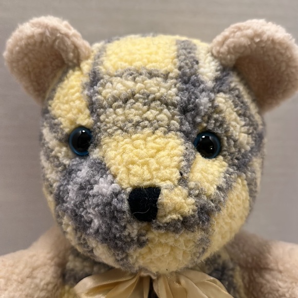Sugar Loaf Creations Yellow and Grey Plaid Teddy Bear 11 inch Stuffed Animal - Picture 2 of 4